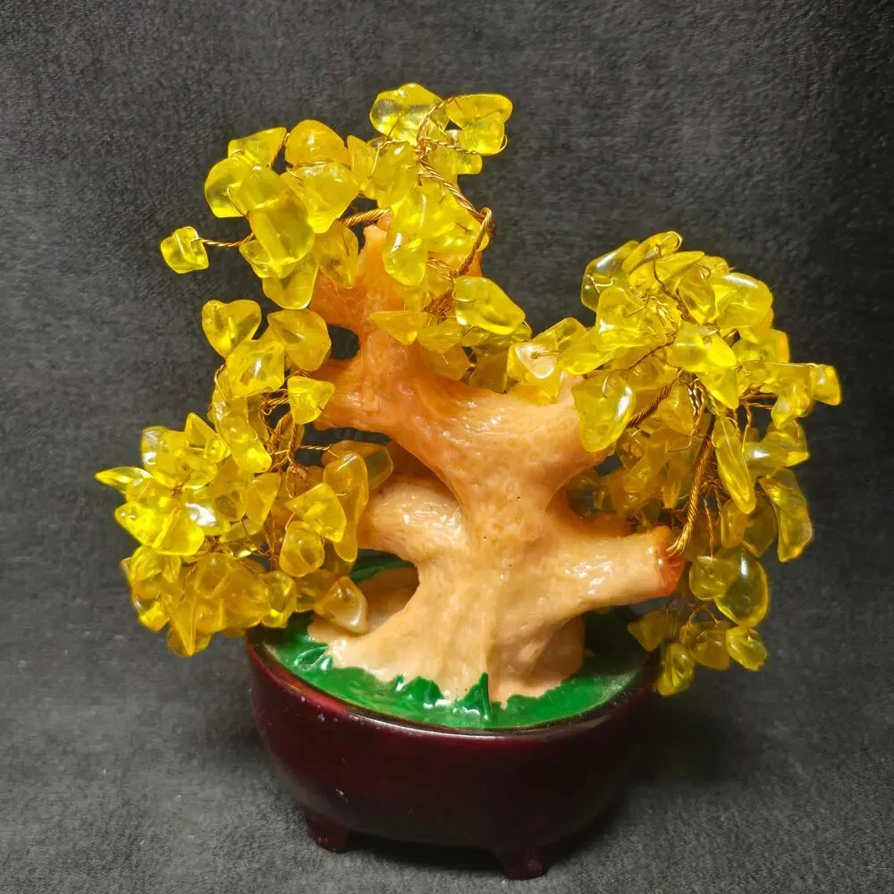 Feng Shui Citrine Gem Tree & Coins Symbolizes Good Fortune Wealth & Prosperity